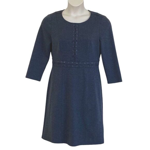 Neiman Marcus Charcoal Gray Long Sleeve Criss Cross Detail Shift Dress Sz 14 - Picture 1 of 11